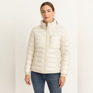 J.Crew White Down Filled Small Lightweight Quilted Zip Winter Puffer Coat Jacket